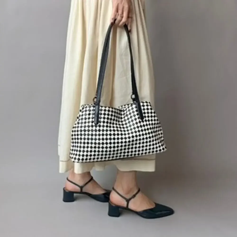 Vintage Valerie Stevens Woven Leather Shoulder Bag - Black & White Checkerboard